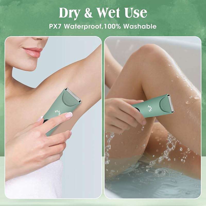 Zesuti Electric Bikini Trimmer for Women,Electric Razors for Women,Cordless Pubic Hair Trimmer,IPX7 Waterproof & LED Display Mens Ball Trimmers Bikini Shaver for Underarm Leg Arm,Gifts Green - Image 3
