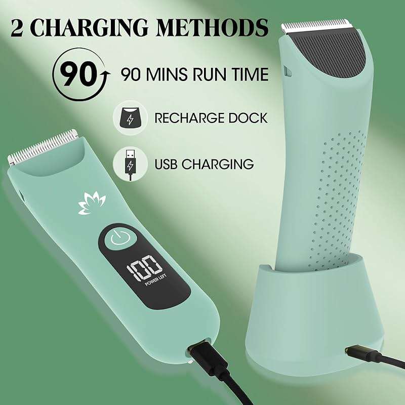 Zesuti Electric Bikini Trimmer for Women,Electric Razors for Women,Cordless Pubic Hair Trimmer,IPX7 Waterproof & LED Display Mens Ball Trimmers Bikini Shaver for Underarm Leg Arm,Gifts Green - Image 4