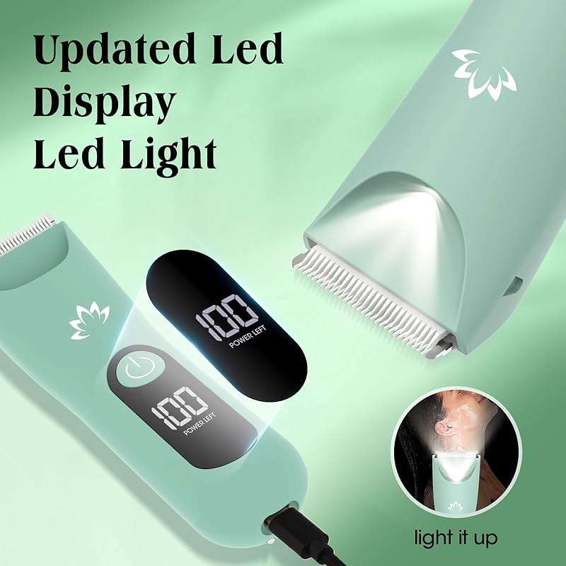 Zesuti Electric Bikini Trimmer for Women,Electric Razors for Women,Cordless Pubic Hair Trimmer,IPX7 Waterproof & LED Display Mens Ball Trimmers Bikini Shaver for Underarm Leg Arm,Gifts Green - Image 5