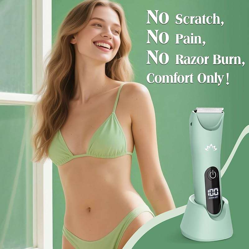 Zesuti Electric Bikini Trimmer for Women,Electric Razors for Women,Cordless Pubic Hair Trimmer,IPX7 Waterproof & LED Display Mens Ball Trimmers Bikini Shaver for Underarm Leg Arm,Gifts Green - Image 6