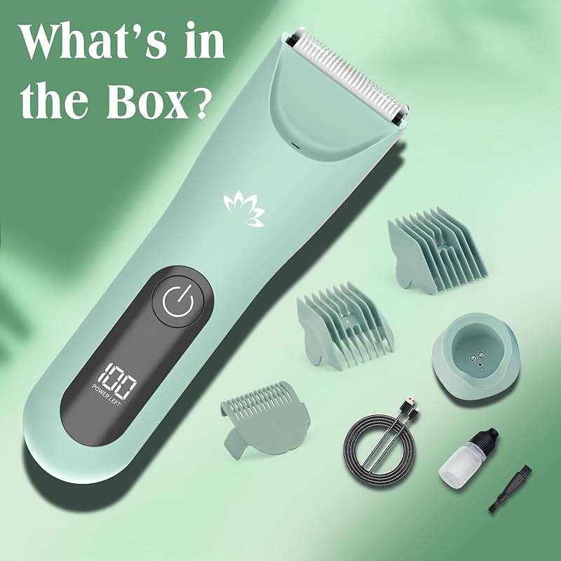 Zesuti Electric Bikini Trimmer for Women,Electric Razors for Women,Cordless Pubic Hair Trimmer,IPX7 Waterproof & LED Display Mens Ball Trimmers Bikini Shaver for Underarm Leg Arm,Gifts Green - Image 7