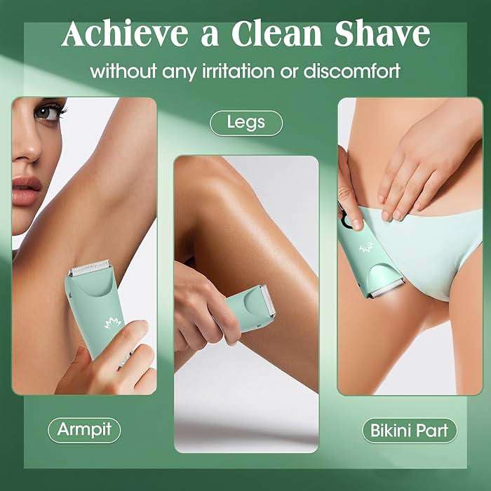 Zesuti Electric Bikini Trimmer for Women,Electric Razors for Women,Cordless Pubic Hair Trimmer,IPX7 Waterproof & LED Display Mens Ball Trimmers Bikini Shaver for Underarm Leg Arm,Gifts Green - Image 9