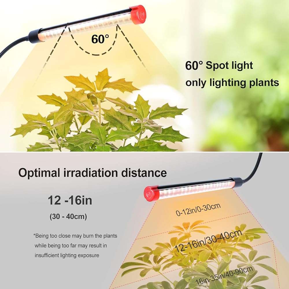 FRGROW 4Head Grow Light with Stand for Tall Indoor Plants, Bonsai Tree, Bright Full Spectrum Plant Growing Lamps, 4/8/12/16/20H Timer, 36 Watt Power Draw, NO Need Adapter, 360° Gooseneck - Image 3