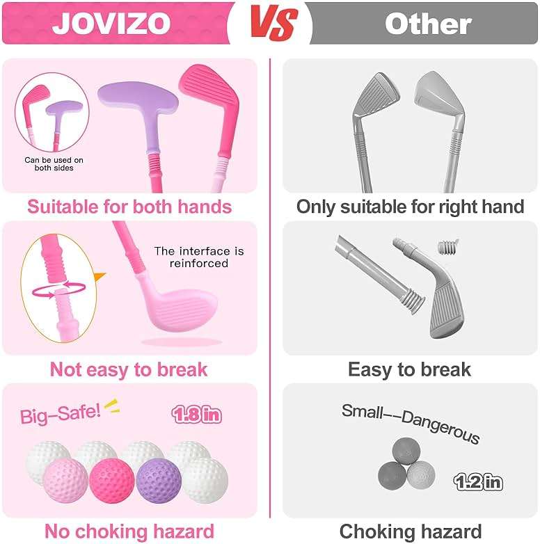 Jovizo Toddler Golf Set for Girls Boys 2 3 4 Years Old, Upgraded Kids Golf Cart with 3 Clubs & 8 Balls, Outdoor Indoor Sports Toys Birthday Gift, Pink - Image 4