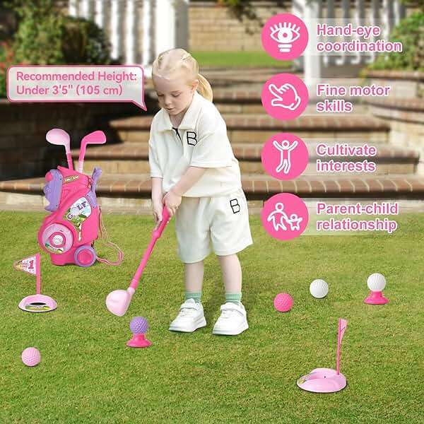 Jovizo Toddler Golf Set for Girls Boys 2 3 4 Years Old, Upgraded Kids Golf Cart with 3 Clubs & 8 Balls, Outdoor Indoor Sports Toys Birthday Gift, Pink - Image 5