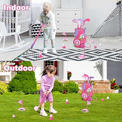 Jovizo Toddler Golf Set for Girls Boys 2 3 4 Years Old, Upgraded Kids Golf Cart with 3 Clubs & 8 Balls, Outdoor Indoor Sports Toys Birthday Gift, Pink - Image 6