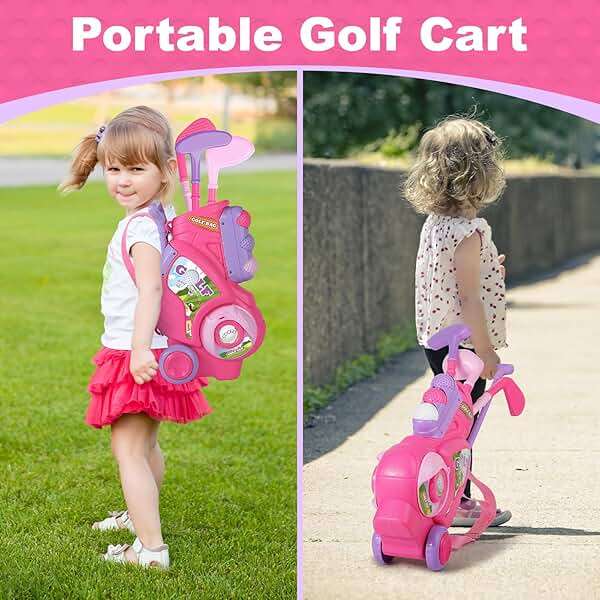 Jovizo Toddler Golf Set for Girls Boys 2 3 4 Years Old, Upgraded Kids Golf Cart with 3 Clubs & 8 Balls, Outdoor Indoor Sports Toys Birthday Gift, Pink - Image 7