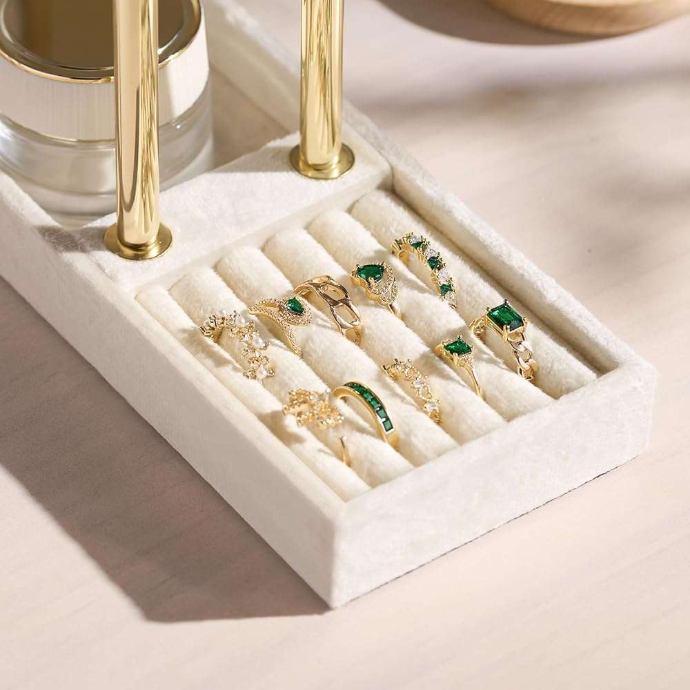 bussdis 2 Tier Bracelet Holder Display - Detachable T Bar Beige Velvet Bracelet Holder, Jewelry Holder Organizer for Bracelet, Necklace, Earrings, Rings - Image 7
