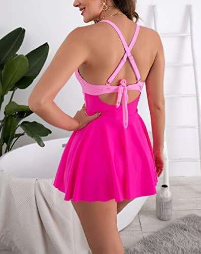 B2prity Women Cutout One Piece Skirt Swimsuit V Neck Wrap Tie Back Swimdress Tummy Control Bathing Suits Slimming Swimwear - Image 3