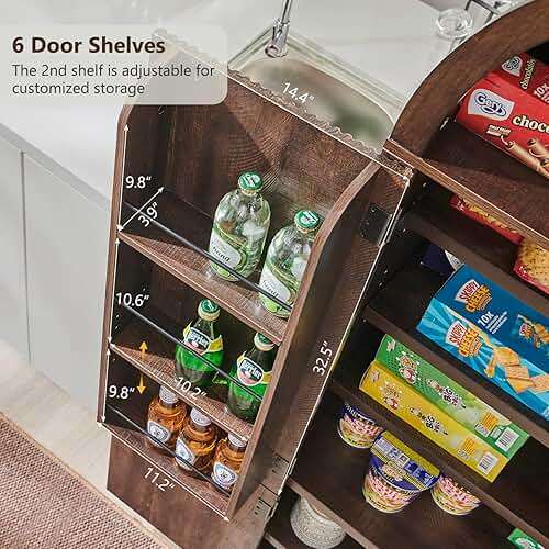IFGET 71" Tall Arched Kitchen Pantry, Modern Fluted Wood Storage Cabinet with Doors, 3 Adjustable Shelves, 6 Door Shelves, Organizer, Versatile Cupboard for Kitchen, Bathroom, Brown - Image 5