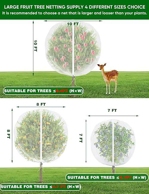 VITI Large Fruit Trees Netting Zipper - 2Pcs 10X10 FT with Drawstring Bird-Proof,Durable Mesh Covers for Blueberry,Apple,Pear,Peach,Orange Trees&Tomato Plants Bug Insect Protection Cover (2,10X10 FT) - Image 2