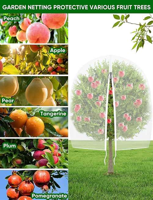 VITI Large Fruit Trees Netting Zipper - 2Pcs 10X10 FT with Drawstring Bird-Proof,Durable Mesh Covers for Blueberry,Apple,Pear,Peach,Orange Trees&Tomato Plants Bug Insect Protection Cover (2,10X10 FT) - Image 3