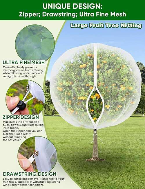 VITI Large Fruit Trees Netting Zipper - 2Pcs 10X10 FT with Drawstring Bird-Proof,Durable Mesh Covers for Blueberry,Apple,Pear,Peach,Orange Trees&Tomato Plants Bug Insect Protection Cover (2,10X10 FT) - Image 5