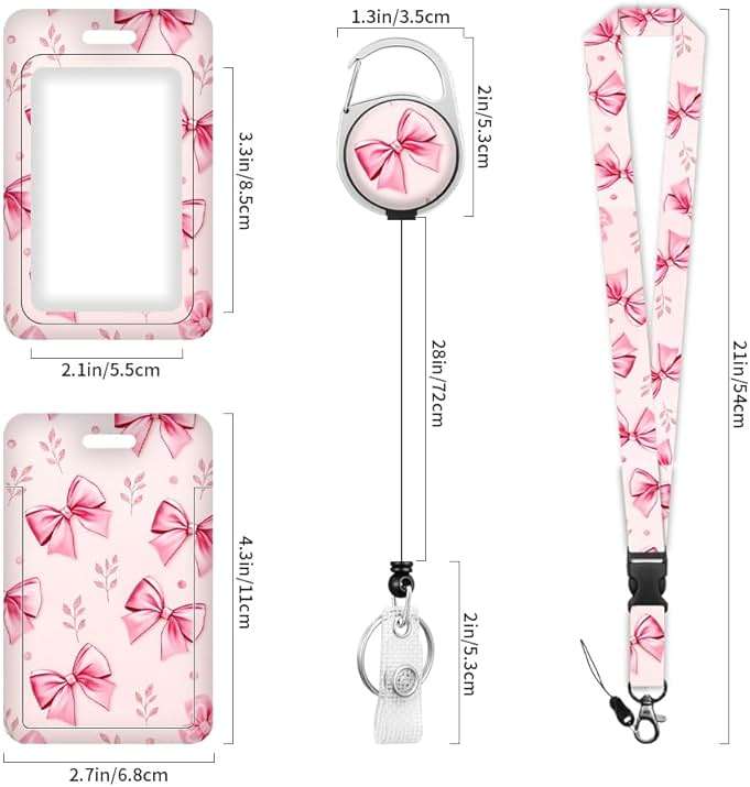 Lanyards for ID Badge Holder for Women Cute, Teacher Lanyard with ID Holder Clip,Retractable Keychain Badge Reel Heavy Duty, Teacher Nurse Work Office Gifts (#51：Bow) - Image 3