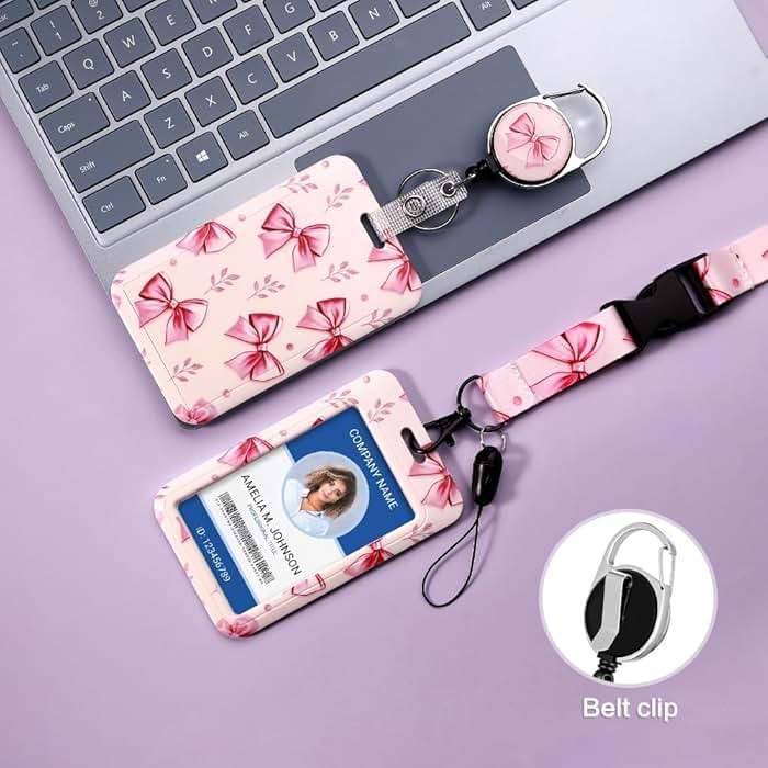 Lanyards for ID Badge Holder for Women Cute, Teacher Lanyard with ID Holder Clip,Retractable Keychain Badge Reel Heavy Duty, Teacher Nurse Work Office Gifts (#51：Bow) - Image 5