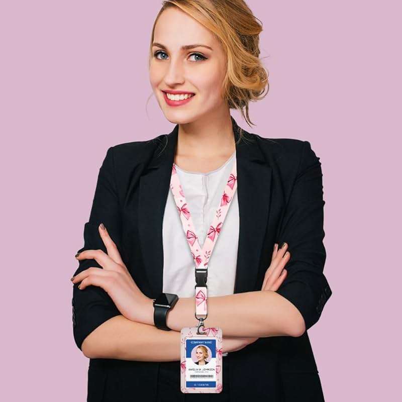 Lanyards for ID Badge Holder for Women Cute, Teacher Lanyard with ID Holder Clip,Retractable Keychain Badge Reel Heavy Duty, Teacher Nurse Work Office Gifts (#51：Bow) - Image 6