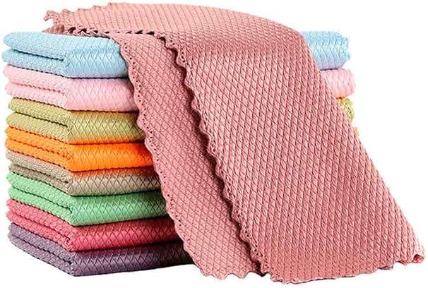 RPJFCPCS Weiliya 10pcs Cleaning Fish Scale Cloth Microfiber Nanoscale Cleaning Lint FreeEasy, No Trace High Absorption Polishing Cloth for Kitchen Home (Random Color)(30X40cm) - Image 1