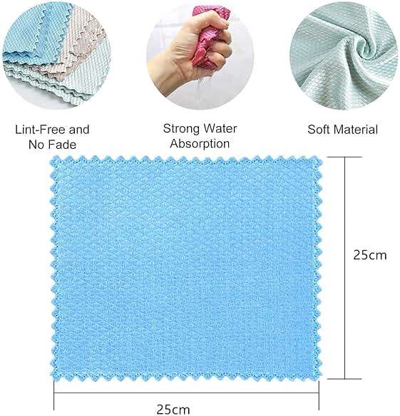 RPJFCPCS Weiliya 10pcs Cleaning Fish Scale Cloth Microfiber Nanoscale Cleaning Lint FreeEasy, No Trace High Absorption Polishing Cloth for Kitchen Home (Random Color)(30X40cm) - Image 2