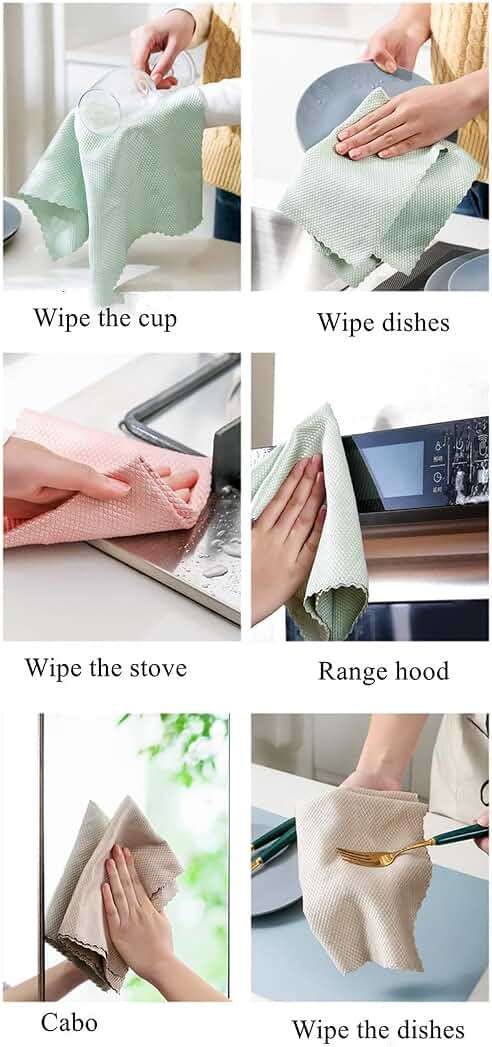 RPJFCPCS Weiliya 10pcs Cleaning Fish Scale Cloth Microfiber Nanoscale Cleaning Lint FreeEasy, No Trace High Absorption Polishing Cloth for Kitchen Home (Random Color)(30X40cm) - Image 6