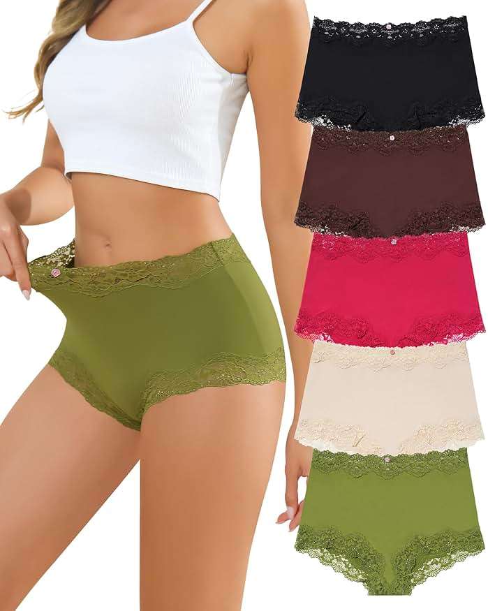 LEVAO Boy Shorts Underwear for Women Lace Full Covreage Boxer Briefs Panties 5 Pack S-XL - Image 1