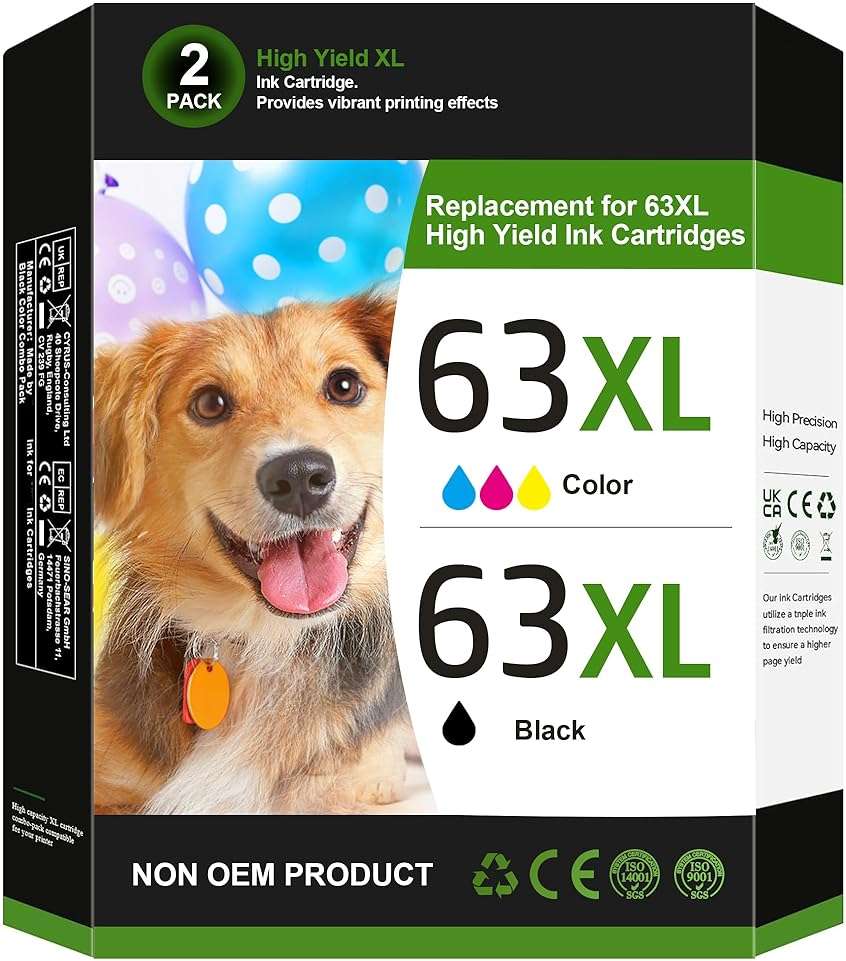 63XL Ink Cartridges Black and Color Replacement for HP Ink 63 for HP 63XL Ink Cartridge Combo Pack Work for HP OfficeJet 3830 4650 5255 5258 5200; Envy 4520 4512 4510; DeskJet 1112 2130 3630 (2 Pack) - Image 1