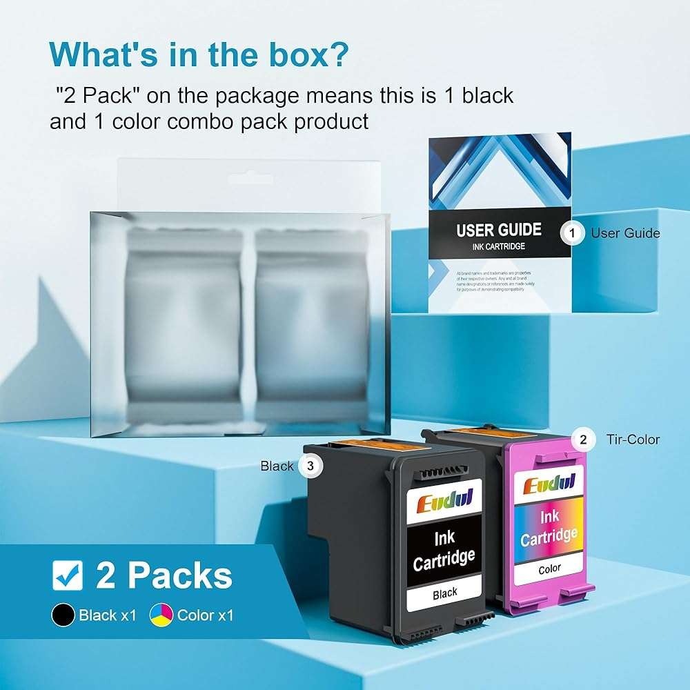 63XL Ink Cartridges Black and Color Replacement for HP Ink 63 for HP 63XL Ink Cartridge Combo Pack Work for HP OfficeJet 3830 4650 5255 5258 5200; Envy 4520 4512 4510; DeskJet 1112 2130 3630 (2 Pack) - Image 8