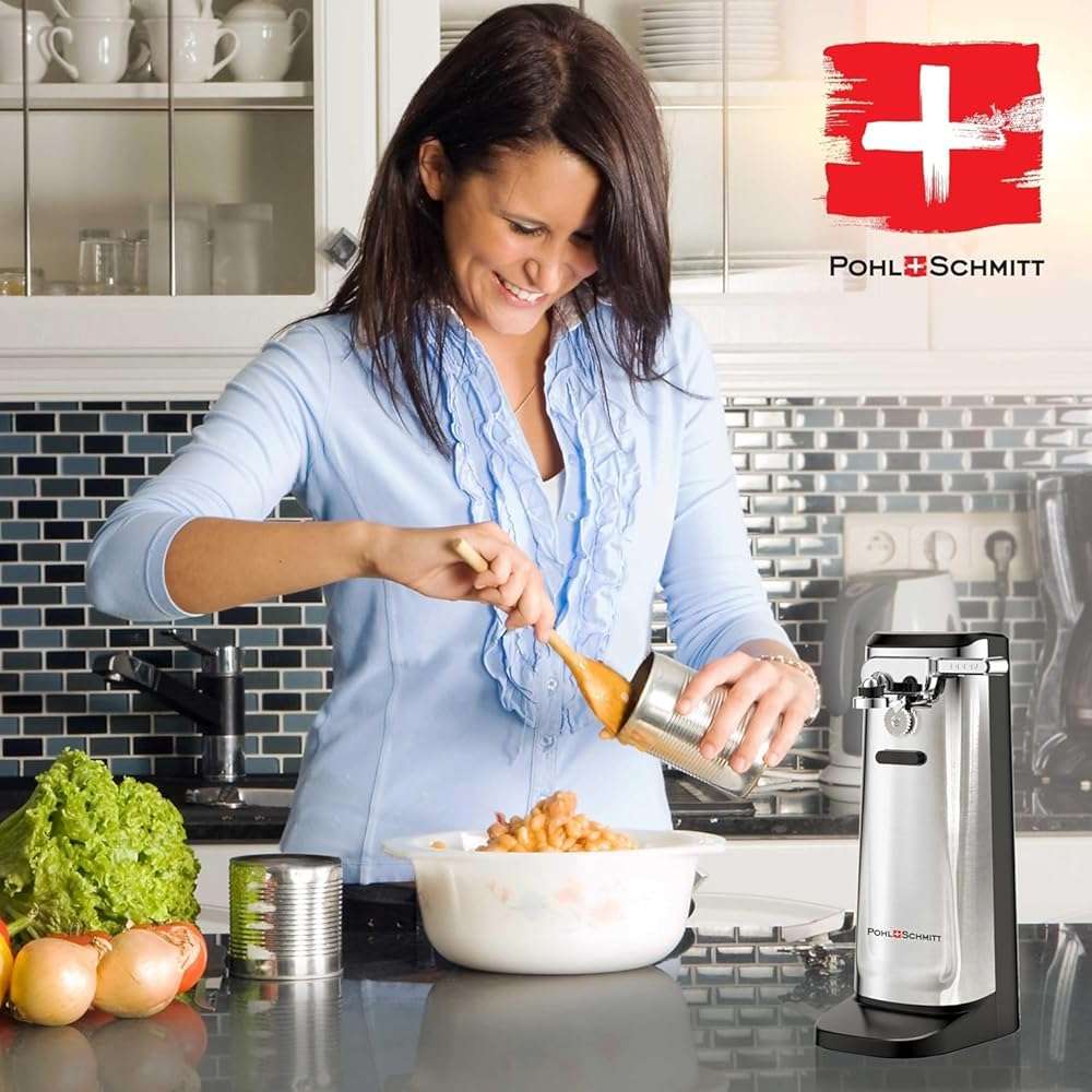 POHL SCHMITT Electric Can Opener, Knife Sharpener & Bottle Opener, Easy Push Down Lever, Works with Standard And Pop-Top Cans, Durable Stainless Steel & ABS - Kitchen Essentials and Accessories - Image 2