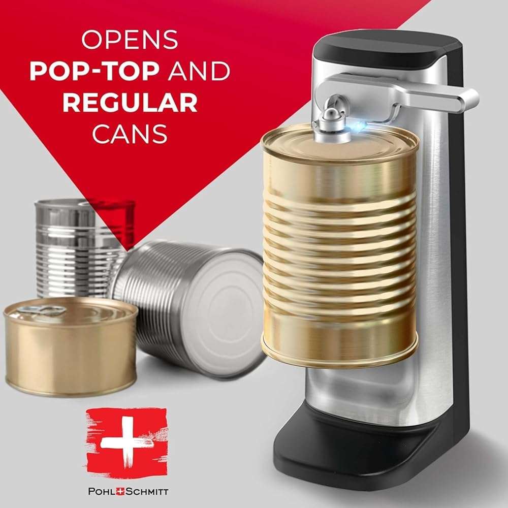 POHL SCHMITT Electric Can Opener, Knife Sharpener & Bottle Opener, Easy Push Down Lever, Works with Standard And Pop-Top Cans, Durable Stainless Steel & ABS - Kitchen Essentials and Accessories - Image 3