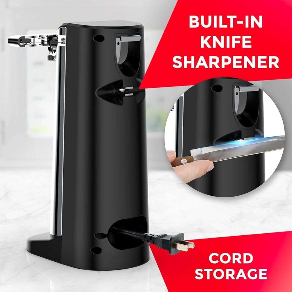 POHL SCHMITT Electric Can Opener, Knife Sharpener & Bottle Opener, Easy Push Down Lever, Works with Standard And Pop-Top Cans, Durable Stainless Steel & ABS - Kitchen Essentials and Accessories - Image 5