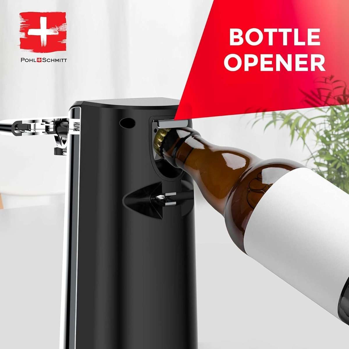 POHL SCHMITT Electric Can Opener, Knife Sharpener & Bottle Opener, Easy Push Down Lever, Works with Standard And Pop-Top Cans, Durable Stainless Steel & ABS - Kitchen Essentials and Accessories - Image 6