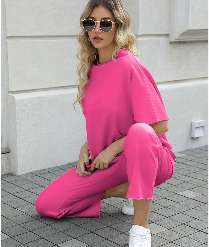 SeeLuNa Women's Two Piece Outfits 3/4 Batwing Sleeve Capelet Crew Neck Pullover Top Wide Leg Pants Lounge Set - Image 7