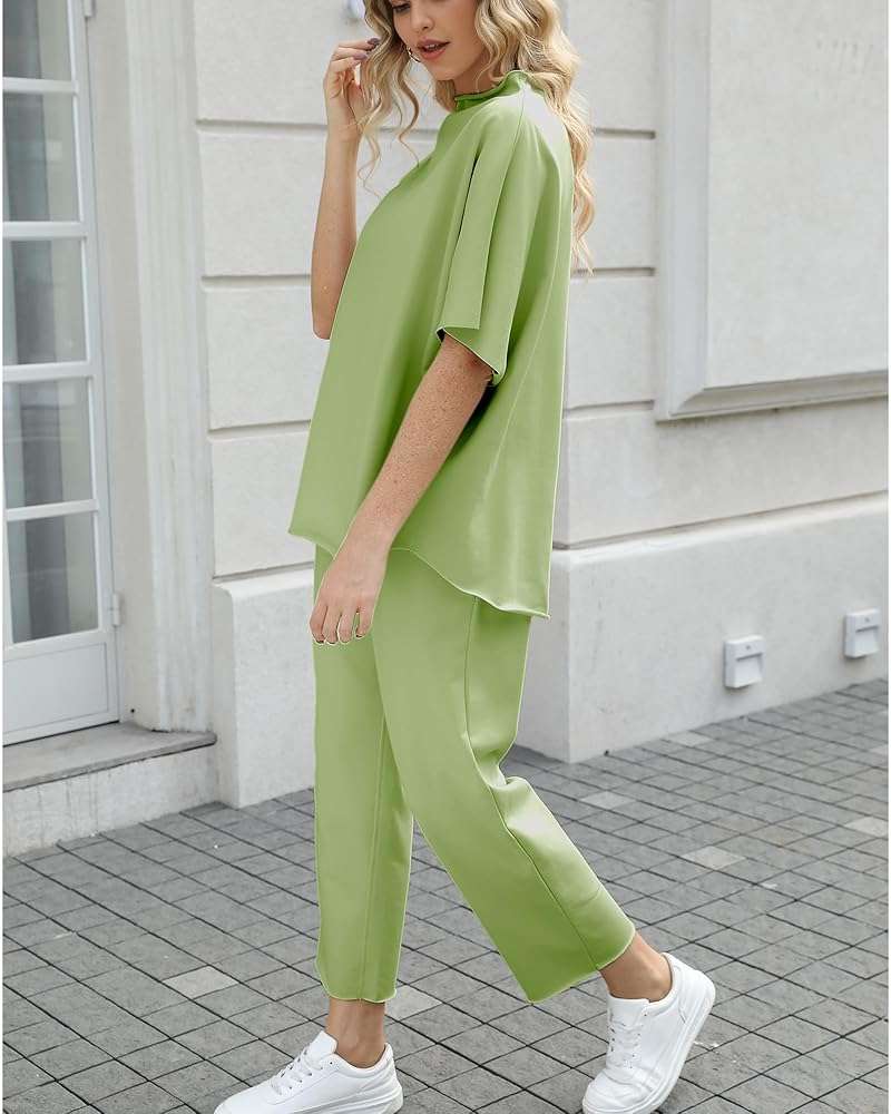 SeeLuNa Women's Two Piece Outfits 3/4 Batwing Sleeve Capelet Crew Neck Pullover Top Wide Leg Pants Lounge Set - Image 3