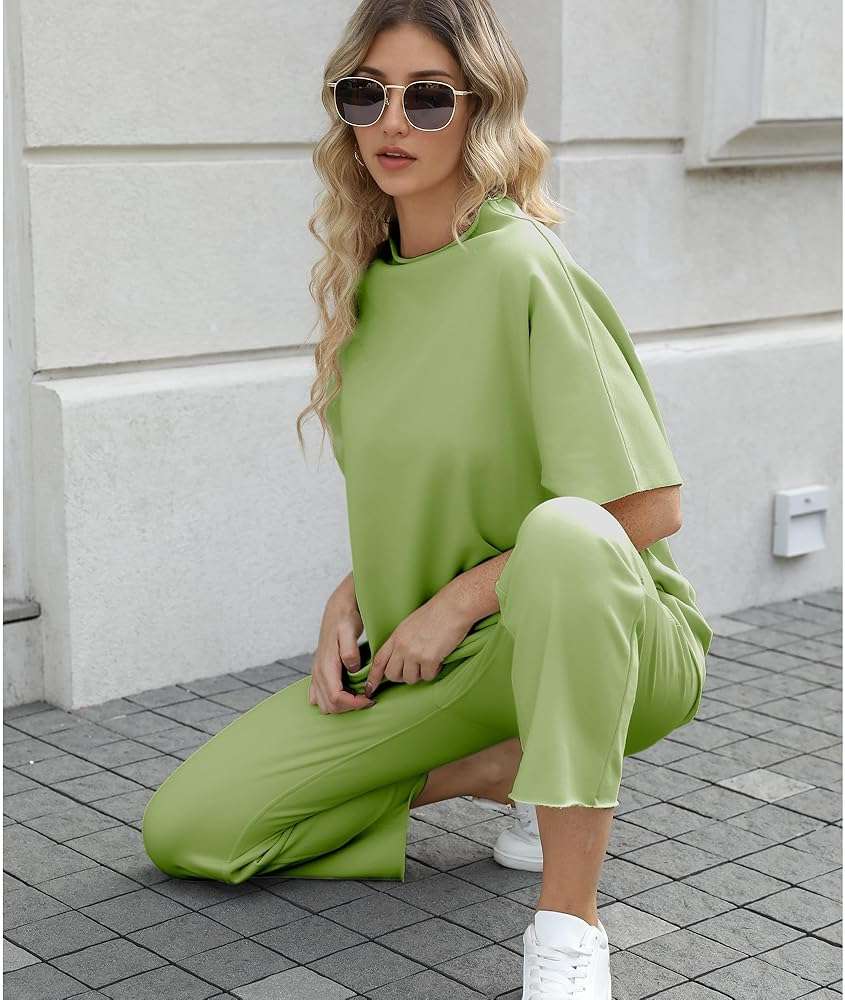 SeeLuNa Women's Two Piece Outfits 3/4 Batwing Sleeve Capelet Crew Neck Pullover Top Wide Leg Pants Lounge Set - Image 7