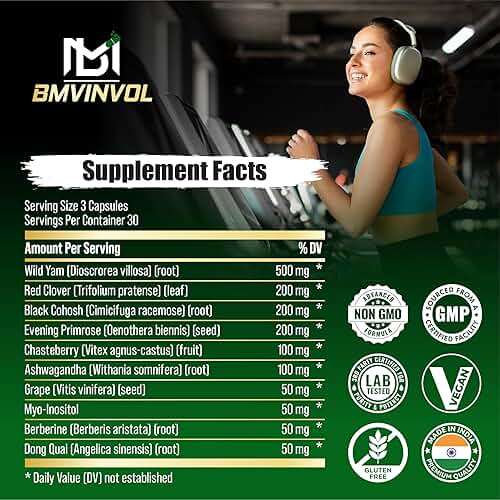 BMVINVOL Wild Yam Supplement | Red Clover, Black Cohosh, Evening Primrose, Berberine, Myo-Inositol - [ 90 Capsules] - Image 4