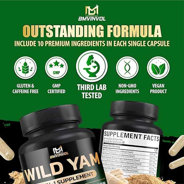 BMVINVOL Wild Yam Supplement | Red Clover, Black Cohosh, Evening Primrose, Berberine, Myo-Inositol - [ 90 Capsules] - Image 7