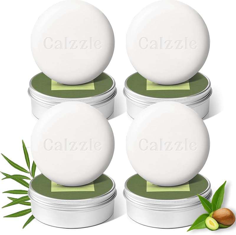 Calzzle 4 Pcs Herbal Soap Bar with Tea Tree Oil, Olive Oil & Organic Shea Butter - Natural Handmade Soap for Women & Men, Gentle Face, Body & Foot Cleanser for Dry, Itchy or Sensitive Skin, 3.53 oz - Image 1