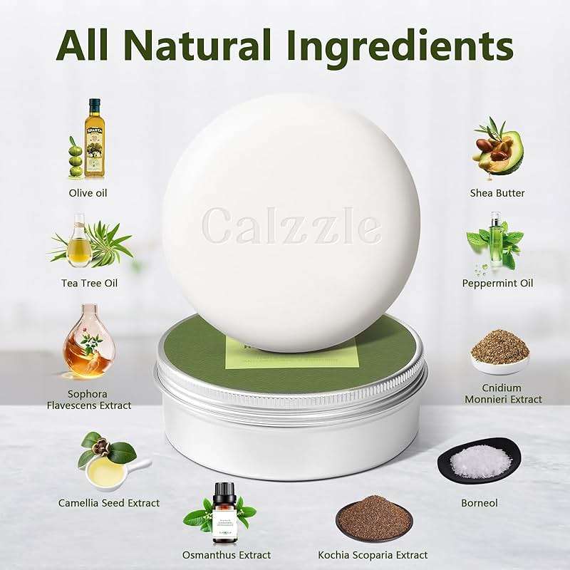Calzzle 4 Pcs Herbal Soap Bar with Tea Tree Oil, Olive Oil & Organic Shea Butter - Natural Handmade Soap for Women & Men, Gentle Face, Body & Foot Cleanser for Dry, Itchy or Sensitive Skin, 3.53 oz - Image 2