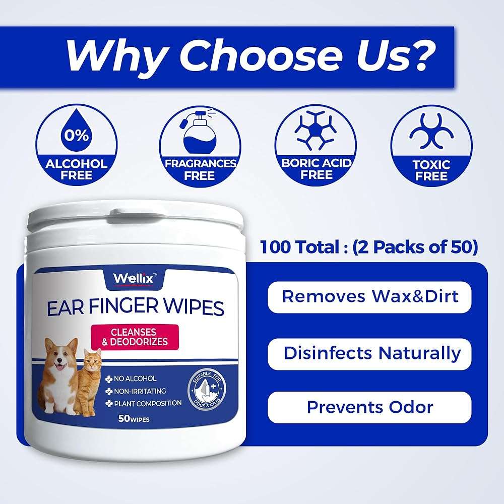 Wellix Pet Ear Cleaner Wipes for Dogs&Cats (100count) - Pure Chamomile Honeysuckle Dog Cleaning Finger Wipes - Natural Treatment for Itch Relief and Ear Infections - 2 Packs - Image 5