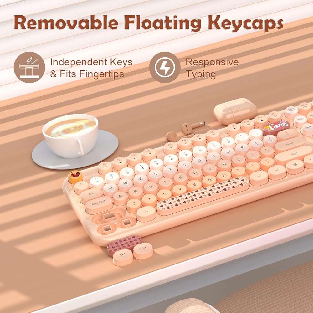 Wireless Keyboard Mouse Combo, Keyboard and Mouse Set,104 Round Keys Colorful Wireless Typewriter for MacBook Windows Laptop Tablet Coffee - Image 3