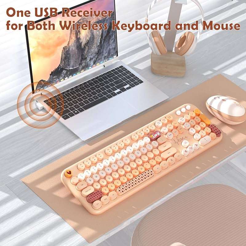 Wireless Keyboard Mouse Combo, Keyboard and Mouse Set,104 Round Keys Colorful Wireless Typewriter for MacBook Windows Laptop Tablet Coffee - Image 5