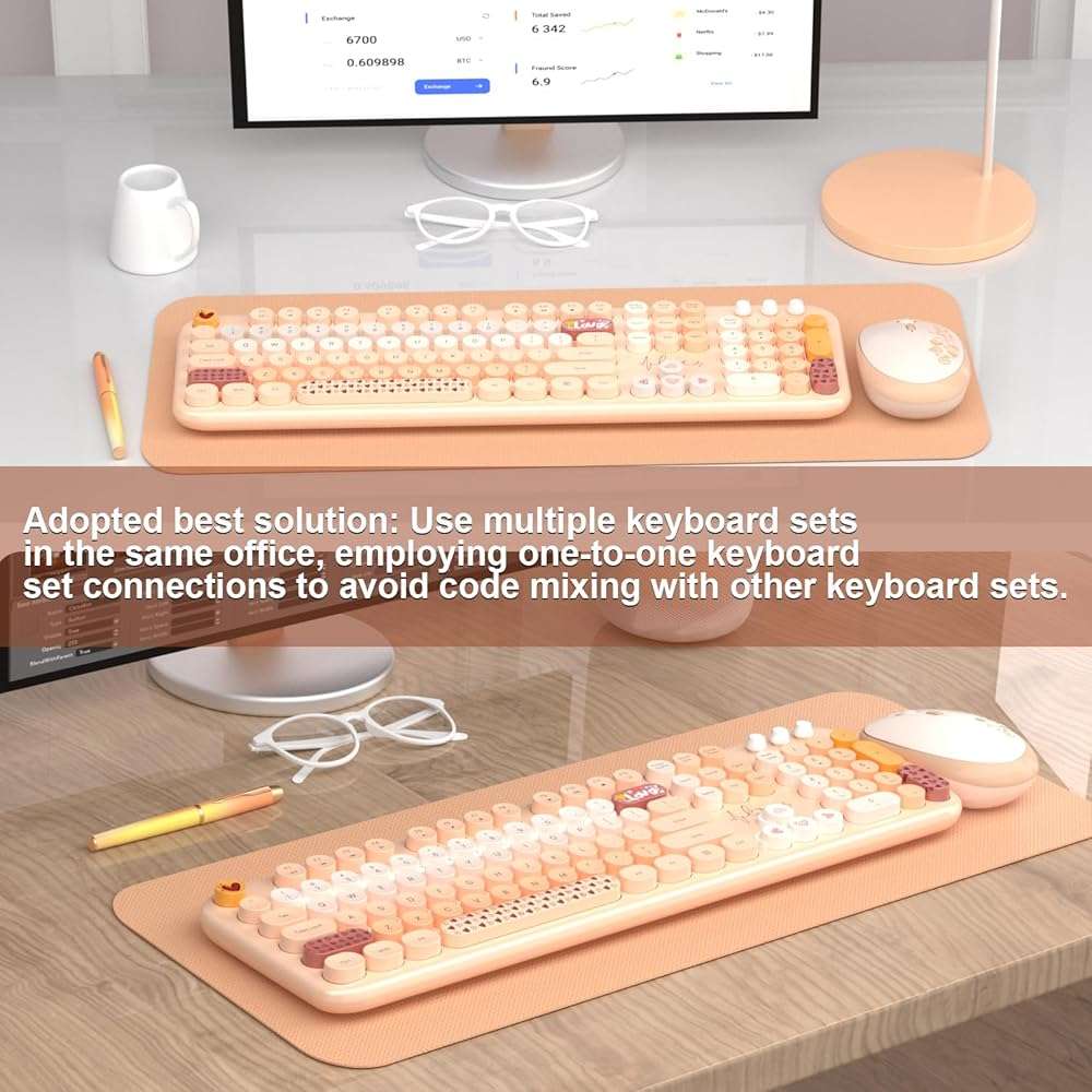 Wireless Keyboard Mouse Combo, Keyboard and Mouse Set,104 Round Keys Colorful Wireless Typewriter for MacBook Windows Laptop Tablet Coffee - Image 7