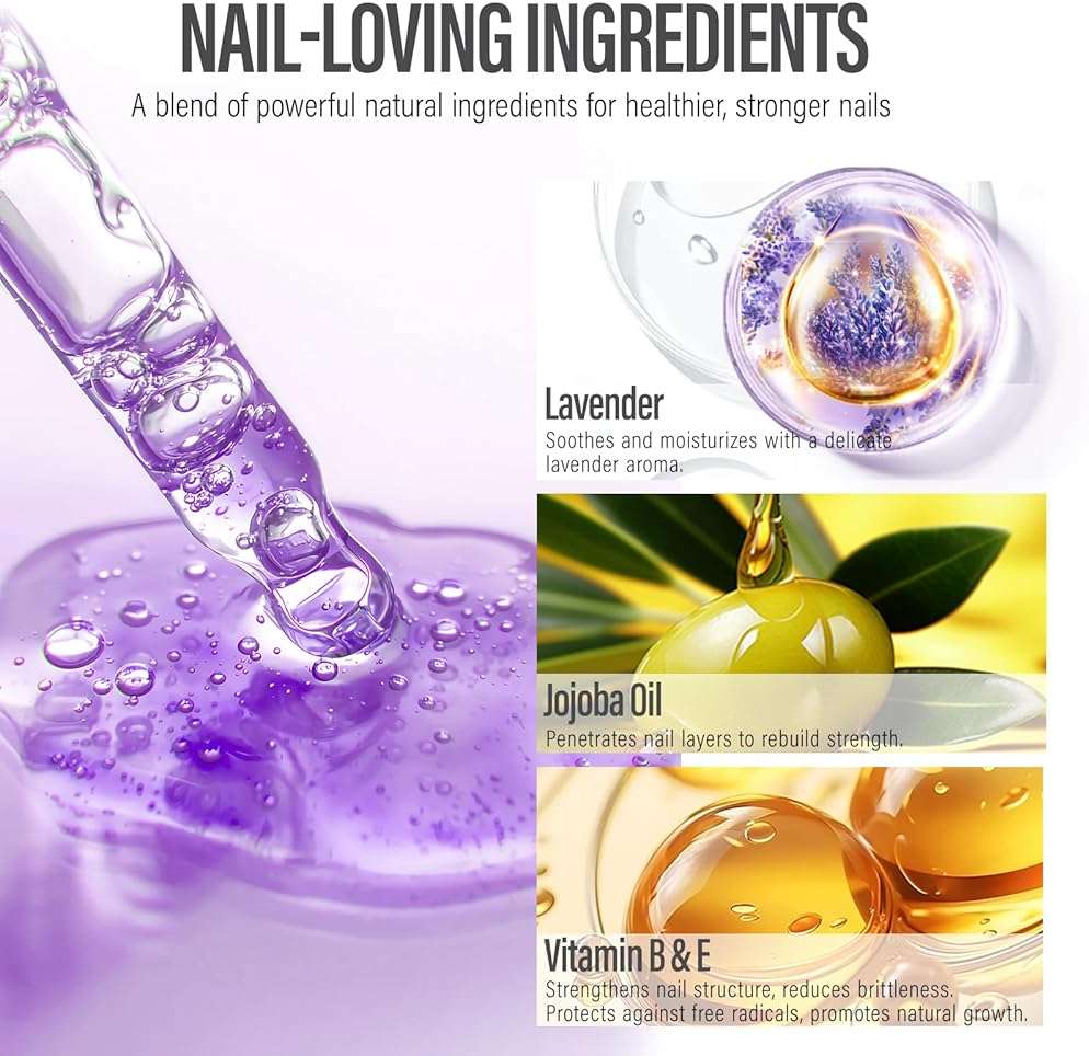 CHUCHU Nail Cuticle Oil Strengthener - Lavender Nail Repair Growth Moisturizing Treatment - Natural Jojoba Vitamin B & E for Dry Cracked Nails - Image 3