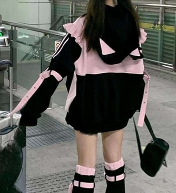 Wayolyn Zip Up Hoodie Tenshi Kawaii Hoodies Jirai Kei Fashion Oversized Cat Ears Gothic Top Cutecore Clothes - Image 5