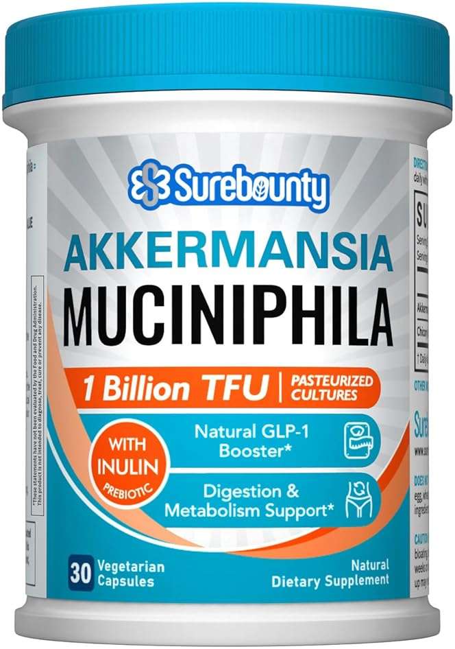 Surebounty Akkermansia Probiotic GLP-1, 1 Billion TFU, Akkermansia Muciniphila with Prebiotic Inulin, for Men & Women, Vegan, Non-GMO, 30 Caps - Image 1
