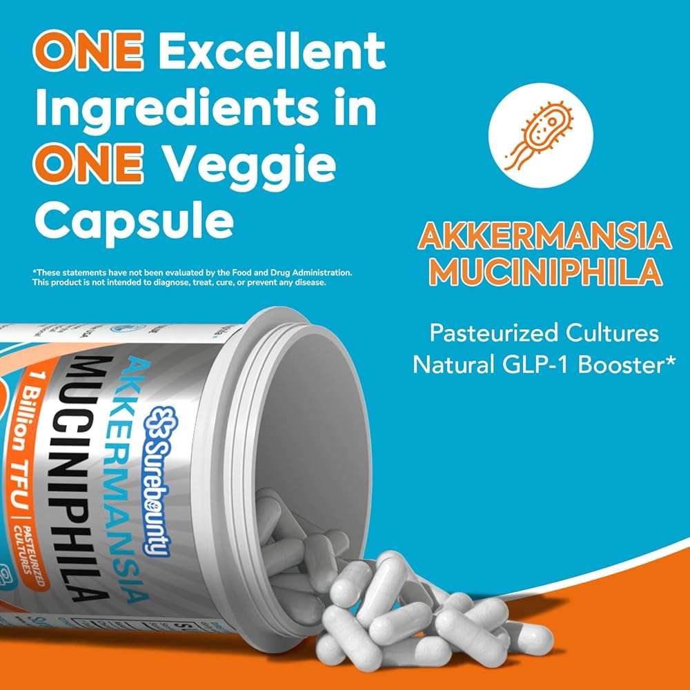 Surebounty Akkermansia Probiotic GLP-1, 1 Billion TFU, Akkermansia Muciniphila with Prebiotic Inulin, for Men & Women, Vegan, Non-GMO, 30 Caps - Image 3