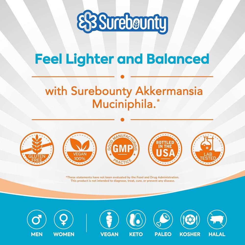 Surebounty Akkermansia Probiotic GLP-1, 1 Billion TFU, Akkermansia Muciniphila with Prebiotic Inulin, for Men & Women, Vegan, Non-GMO, 30 Caps - Image 7