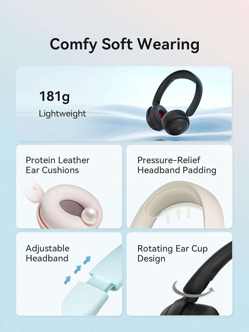 1MORE HQ20 Wireless On-Ear Headphones with Microphone, 85dB Safe Volume, 65H Playtime, Lightweight Foldable Bluetooth Headphones for School/Travel, Android and iOS Compatible, Black - Image 5