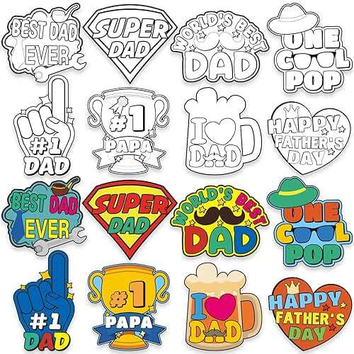 48PCS Father‘s Day Crafts for Kids: DIY Coloring Magnets for Dad, Refrigerator Decorations with Cards, Bulk Classroom Gifts (Markers Not Included) - Image 1