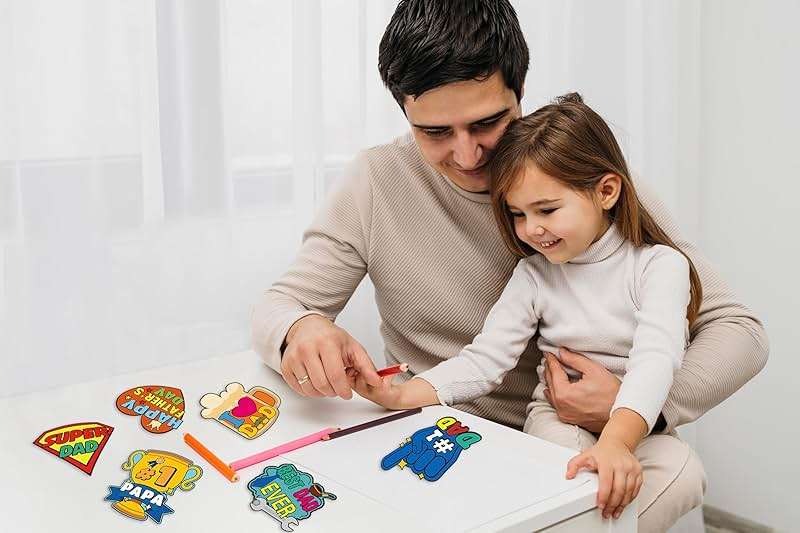 48PCS Father‘s Day Crafts for Kids: DIY Coloring Magnets for Dad, Refrigerator Decorations with Cards, Bulk Classroom Gifts (Markers Not Included) - Image 2