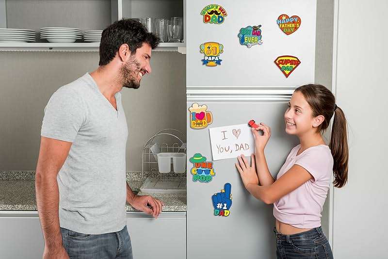 48PCS Father‘s Day Crafts for Kids: DIY Coloring Magnets for Dad, Refrigerator Decorations with Cards, Bulk Classroom Gifts (Markers Not Included) - Image 3
